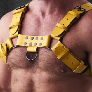 Alpha Pull – Powerful Leather Chest Harness in Yellow|SAXOS.NET LEATHER|TV|Harnais BDSM