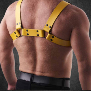 Alpha Pull – Powerful Leather Chest Harness in Yellow|SAXOS.NET LEATHER|TV|Harnais BDSM
