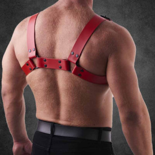 Alpha Fist - Powerful leather harness in red|SAXOS.NET LEATHER|TV|Harnais BDSM